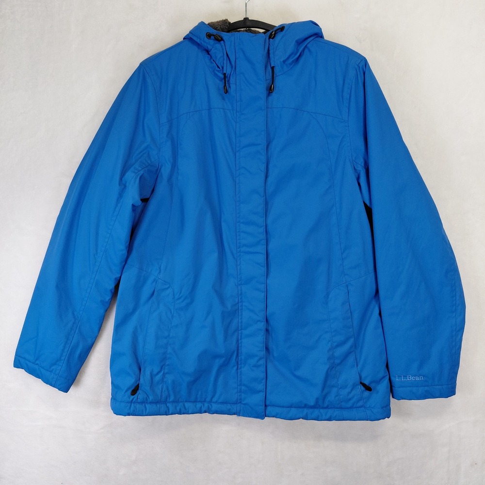 LL Bean Blue Fleece Lined Hooded Jacket Mens Small Regular 271136